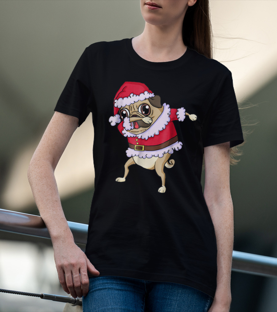 Christmas Pug Dabbing In Santa T-Shirt