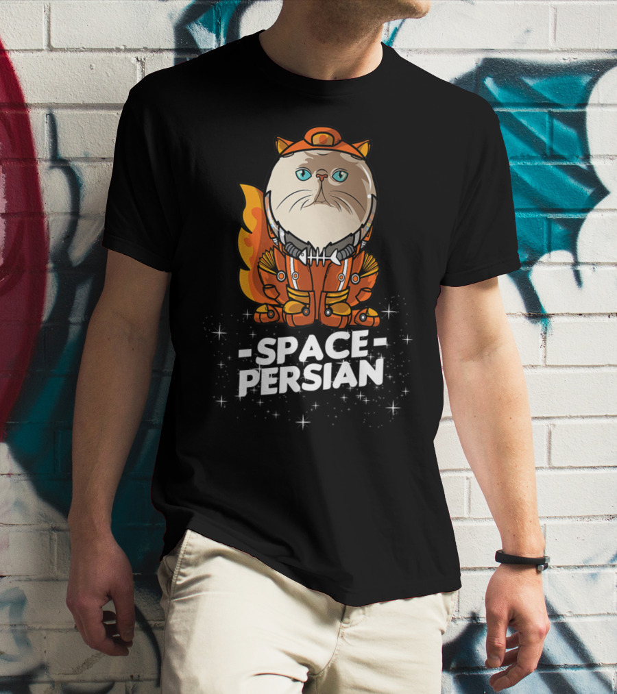 Space Persian Cat In Astronaut Suit With Christmas Flair T-Shirt