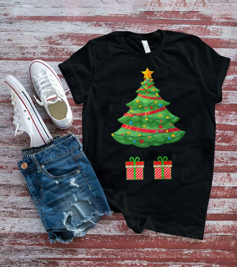 Christmas Tree Expecting Twin Mom Baby Announcement Two Gifts T-Shirt