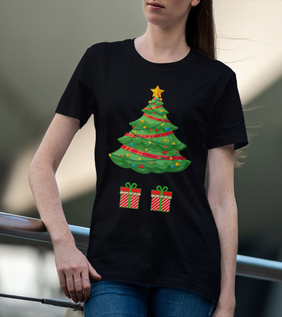 Christmas Tree Expecting Twin Mom Baby Announcement Two Gifts T-Shirt