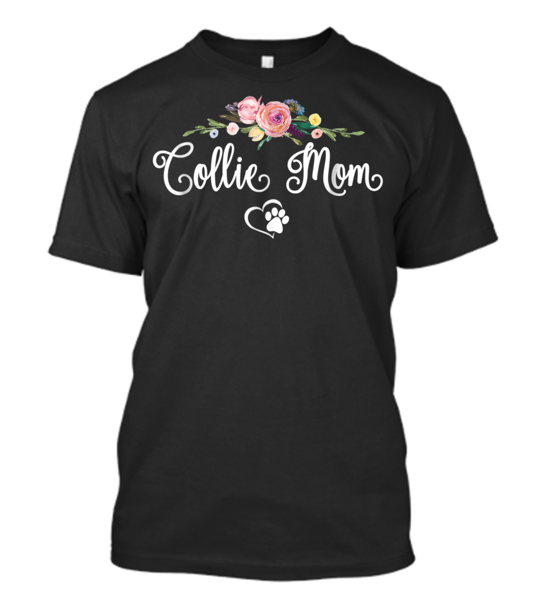 Collie Mom Floral Heart Paw Prints T-Shirt
