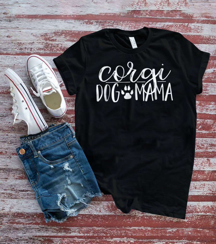 Corgi Dog Mama Paw Print T-Shirt