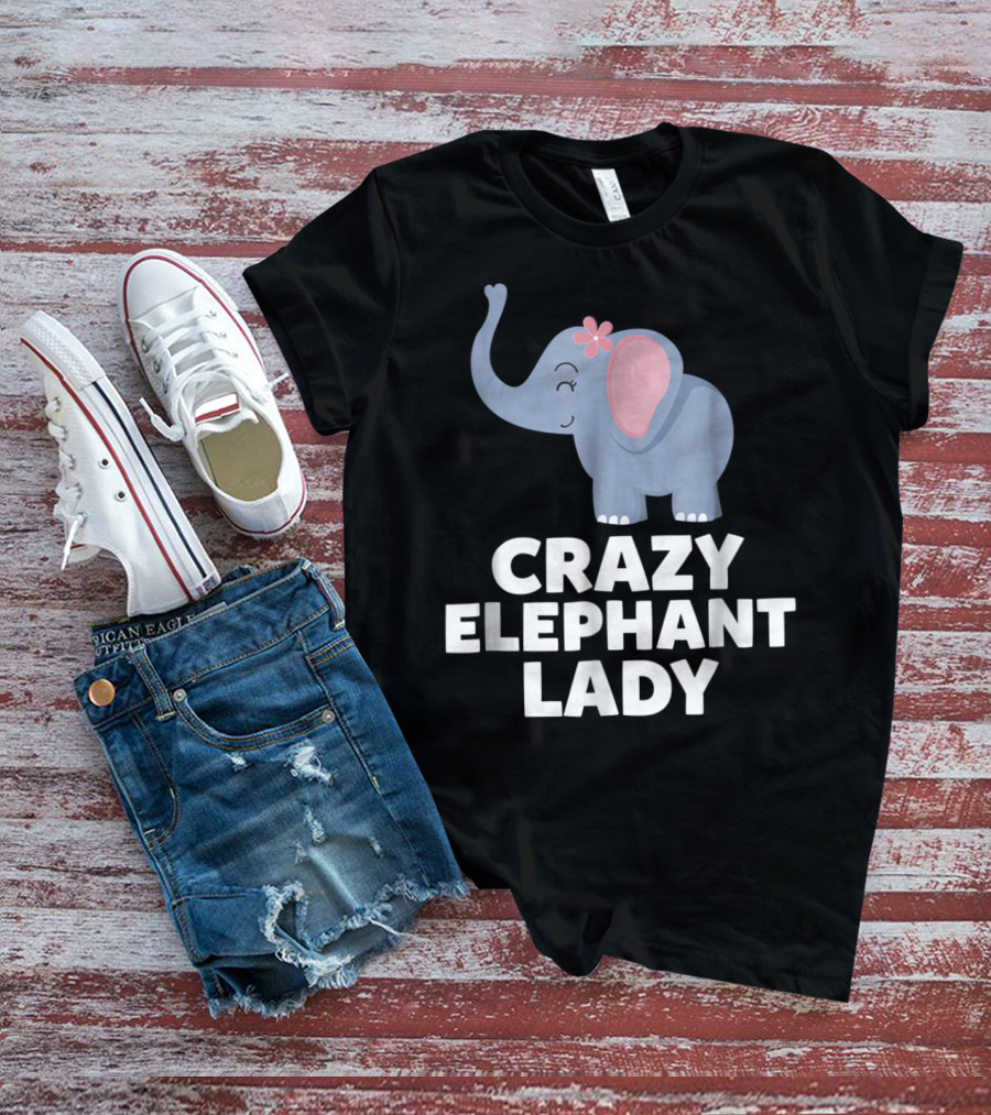 Crazy Elephant Lady Cute Funny Elephant With Flower T-Shirt