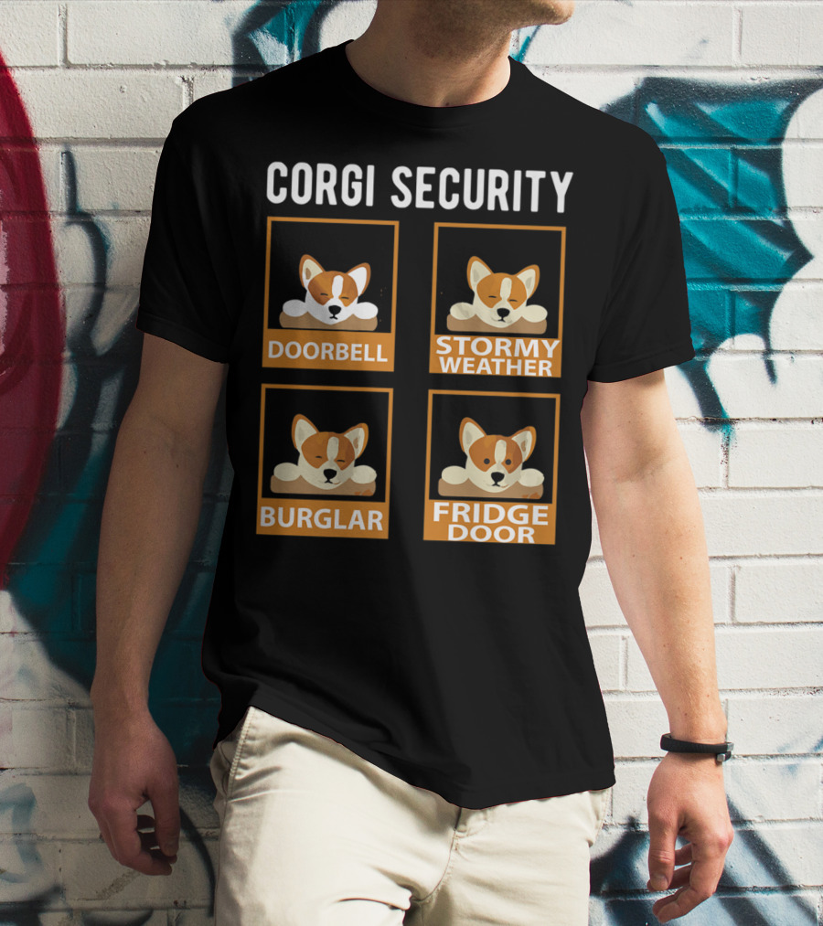 Corgi Security Doorbell Stormy Weather Burglar Fridge Door Pembroke Welsh Dog Mom Funny T-Shirt
