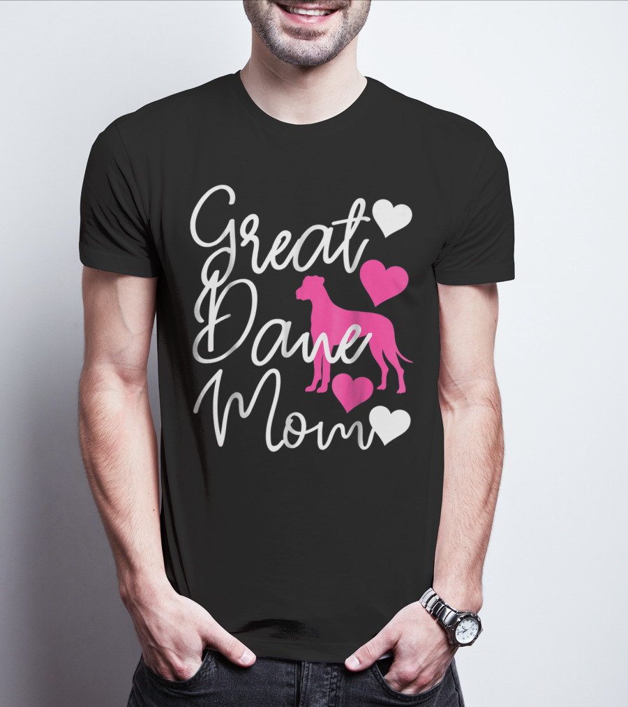 Great Dane Mom Hearts Pink T-Shirt