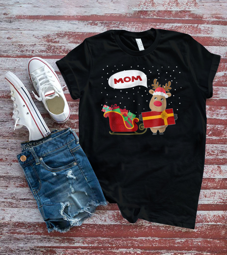 Mom Reindeer With Christmas Gifts And Sleigh T-Shirt
