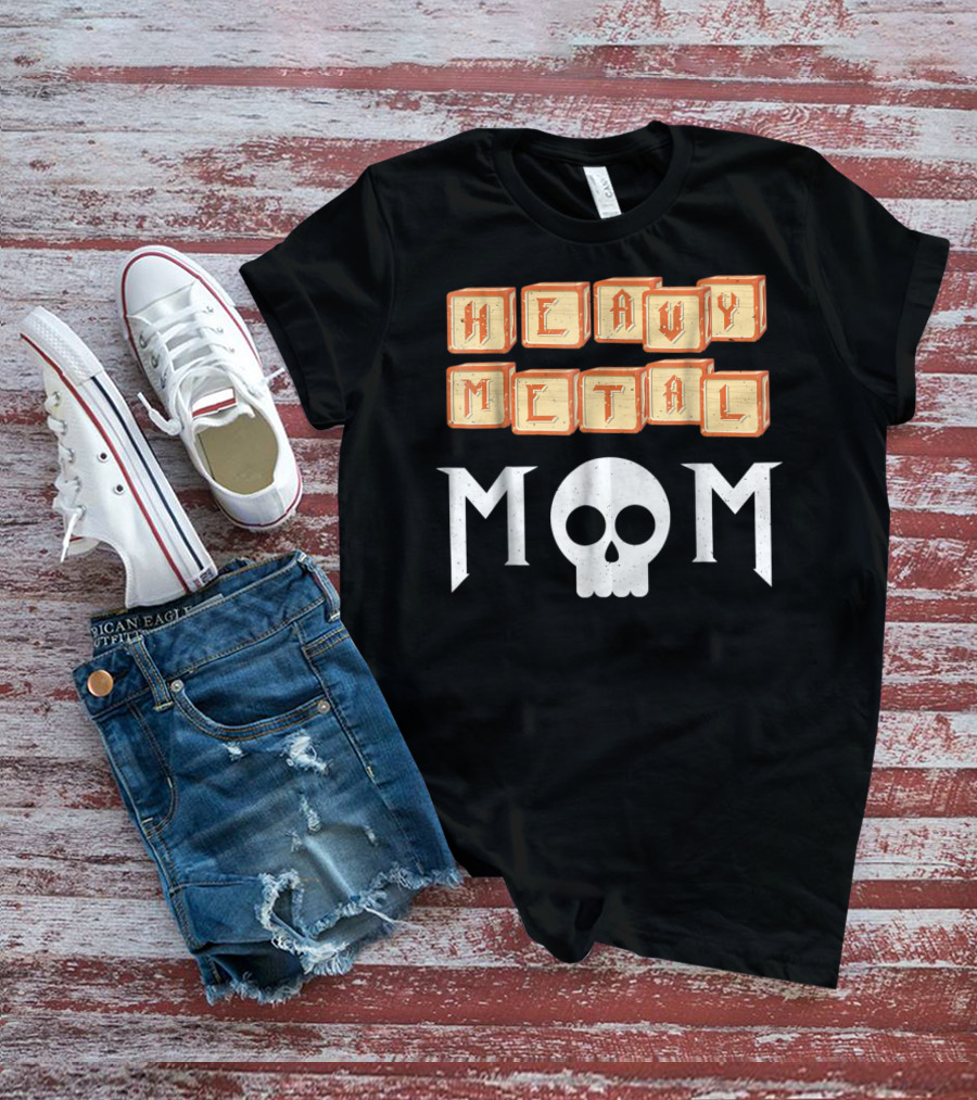 Heavy Metal Mom Skull Block Letters T-Shirt