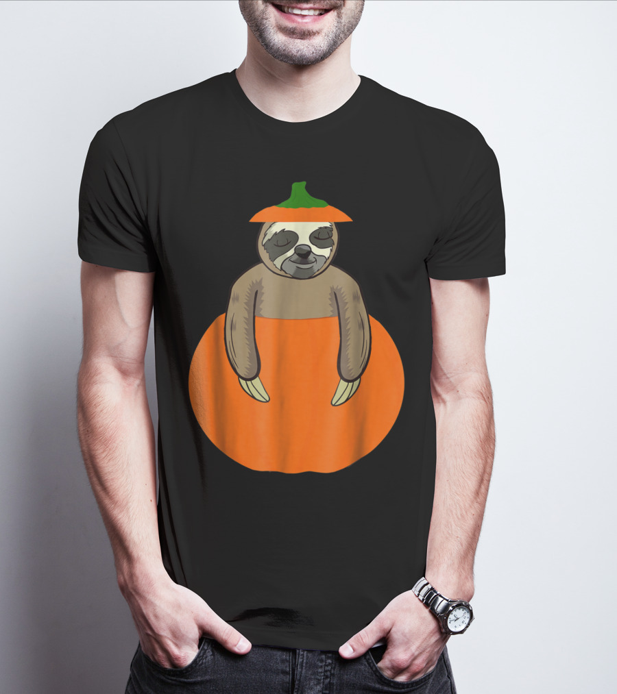 Cute Sloth Pumpkin Halloween Costume For Teacher Mom And Dad T-Shirt