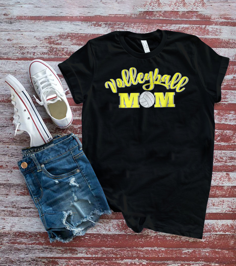 Volleyball Mom Yellow Lettering With Volleyball T-Shirt