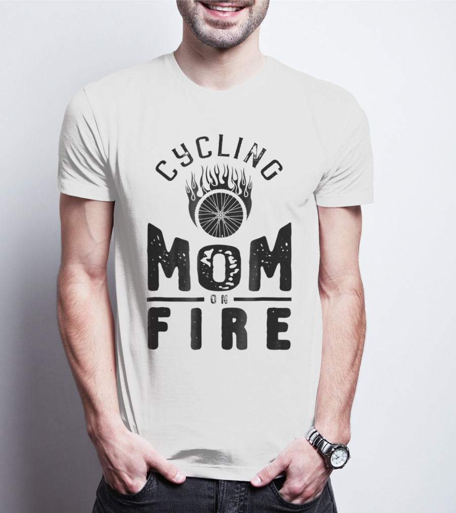 Cycling Mom On Fire Wheel Flames Sports Fan T-Shirt