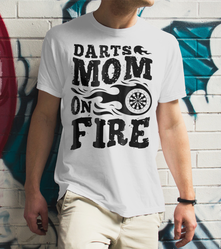 Darts Mom On Fire Ladies Sport Fan Dartboard Flame T-Shirt