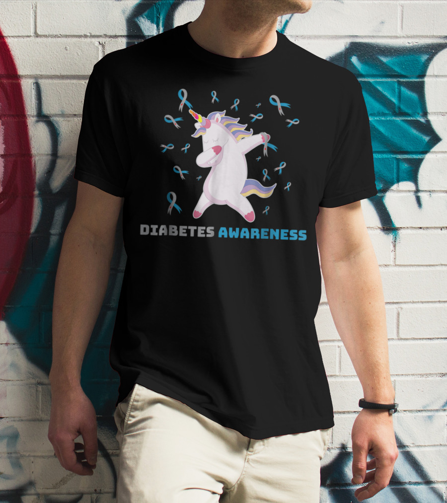 Diabetes Awareness Unicorn With Ribbons Grandpa80 T-Shirt