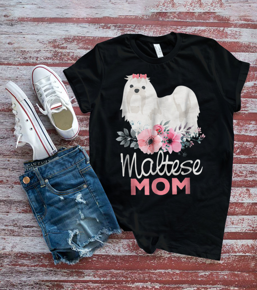 Dog Lovers Maltese Mom Fur Mama Floral Cute Pet Owner T-Shirt
