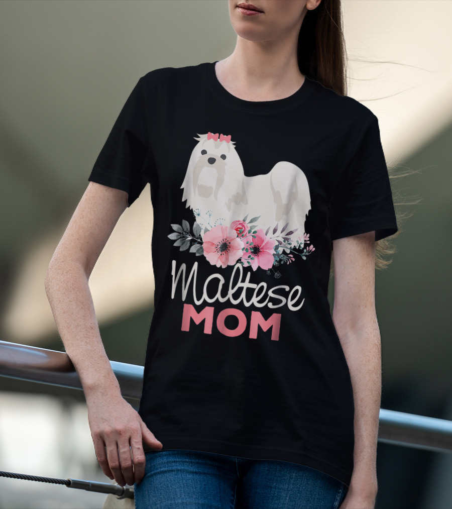 Dog Lovers Maltese Mom Fur Mama Floral Cute Pet Owner T-Shirt