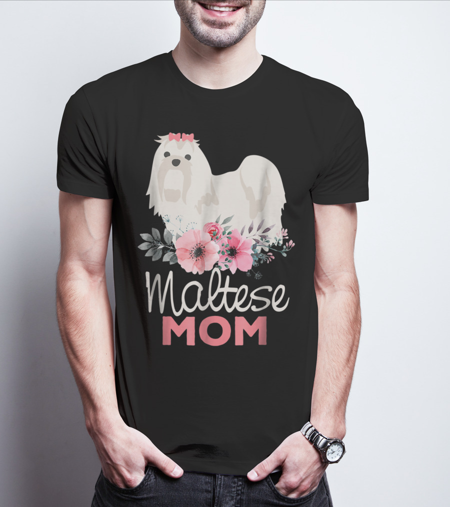 Dog Lovers Maltese Mom Fur Mama Floral Cute Pet Owner T-Shirt