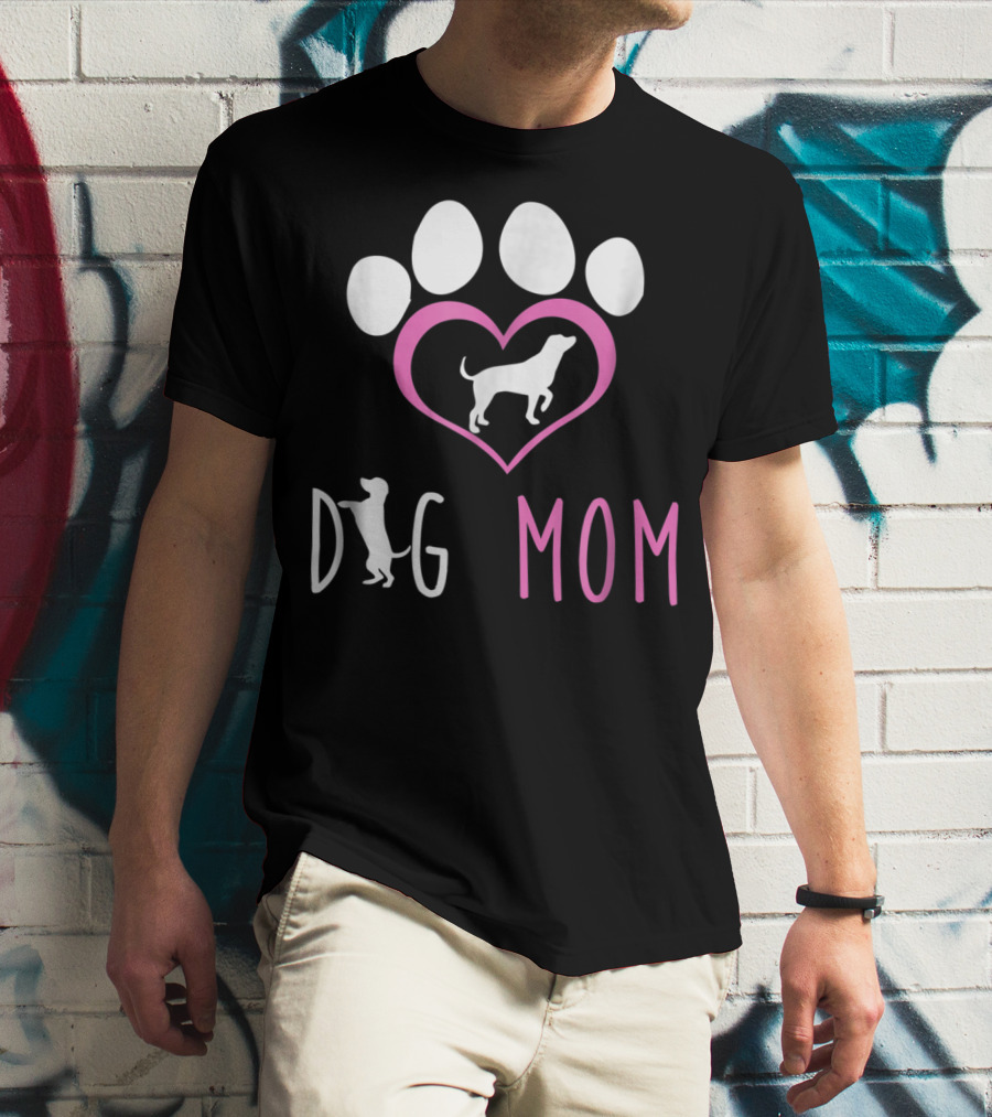 Dog Mom Paw Print Heart Dog Lover Women56 T-Shirt