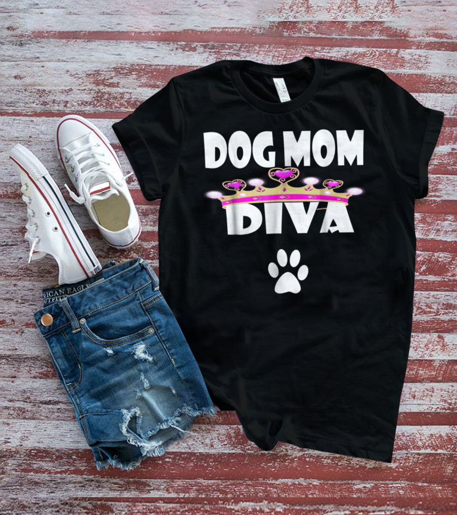 Dog Mom Diva Crown And Paw Prints T-Shirt