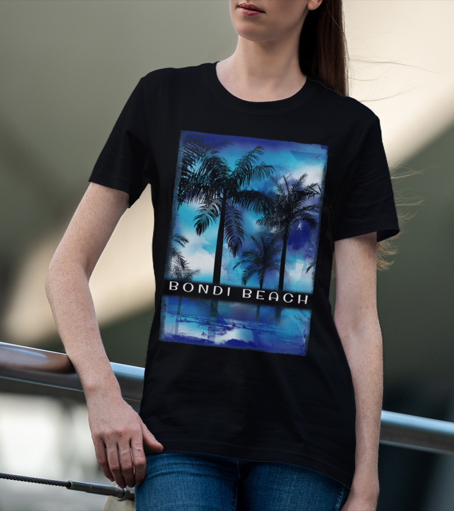 Bondi Beach Palm Trees With Vibrant Blue Ocean Reflection T-Shirt