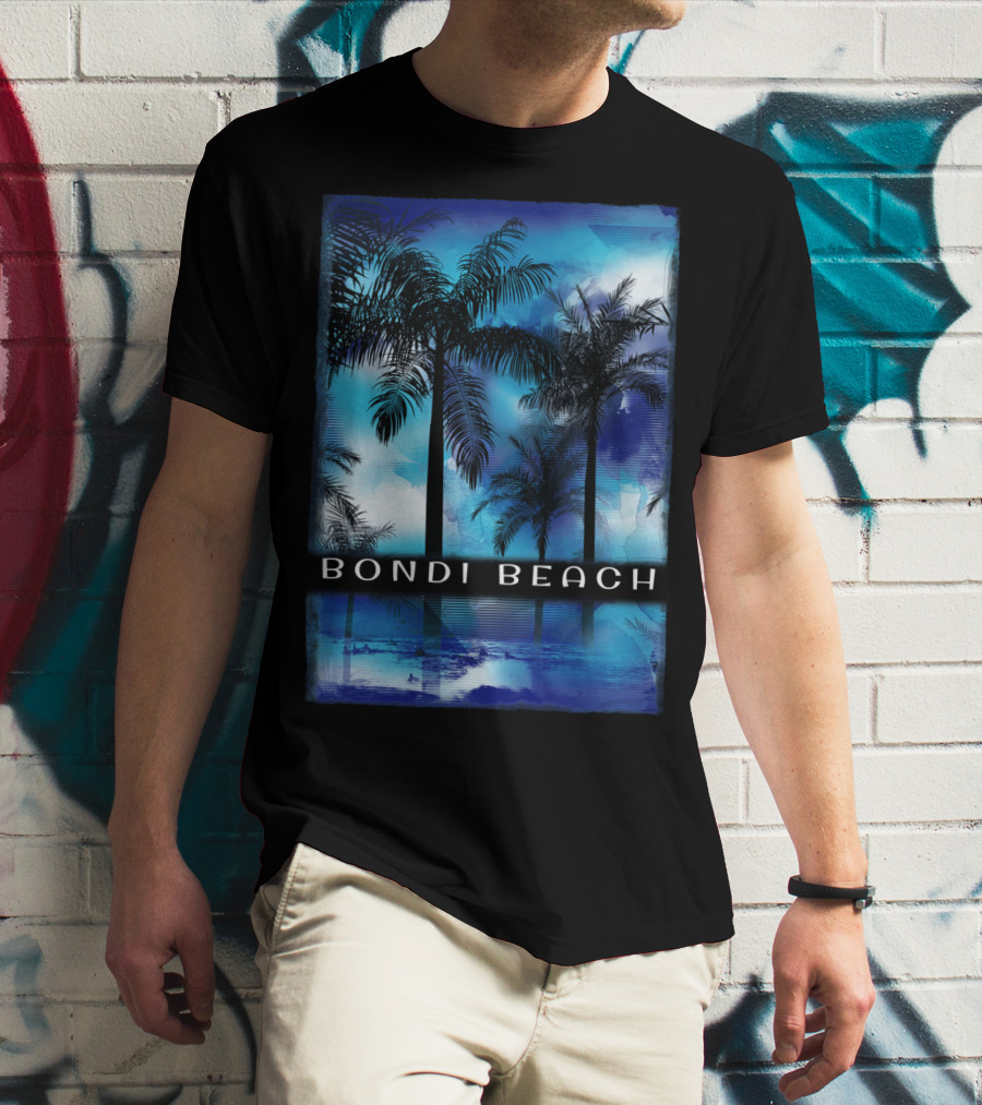 Bondi Beach Palm Trees With Vibrant Blue Ocean Reflection T-Shirt