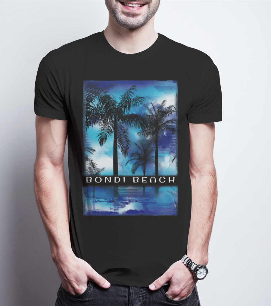 Bondi Beach Palm Trees With Vibrant Blue Ocean Reflection T-Shirt