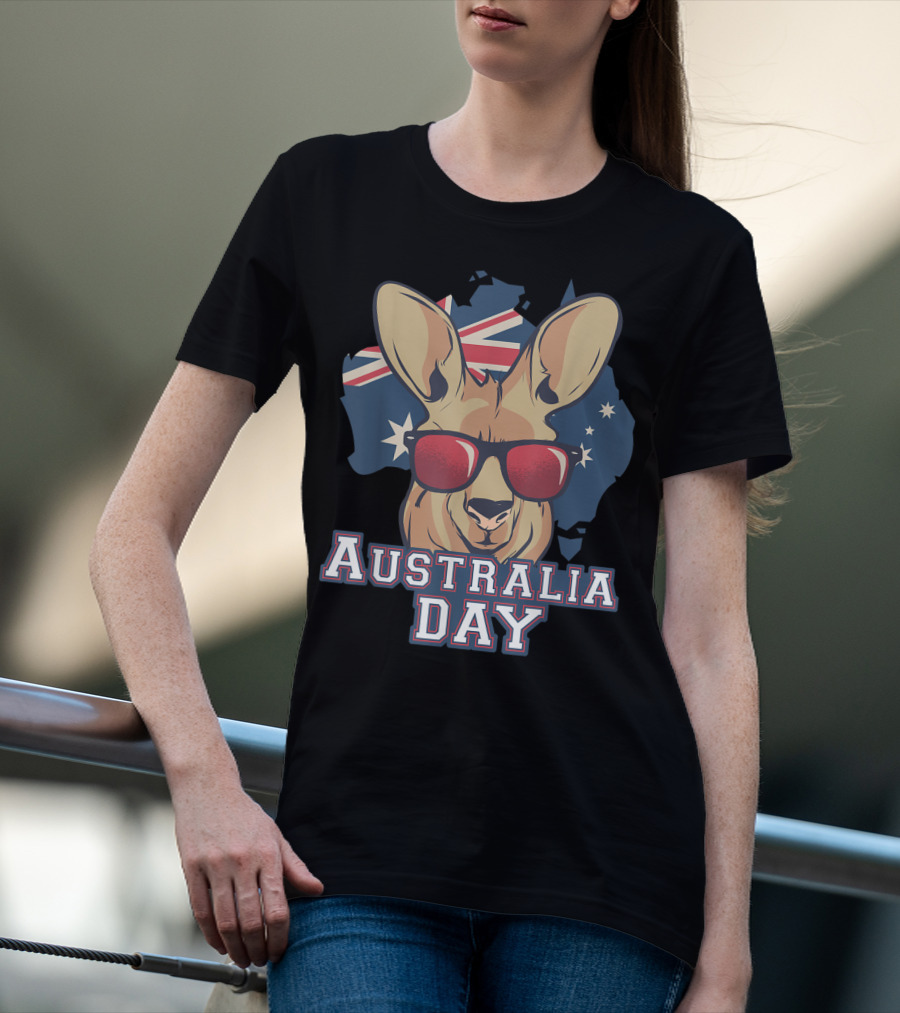 Australia Day Kangaroo With Sunglasses Australian Flag T-Shirt