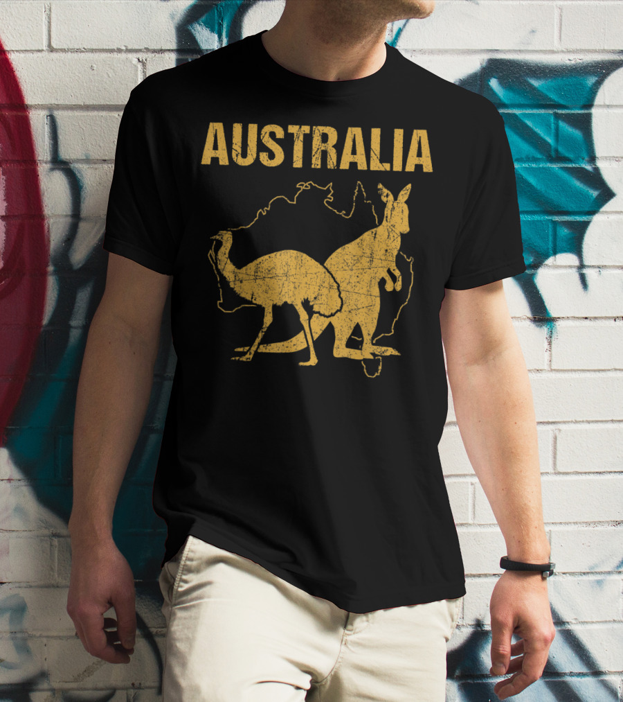 Australia Kangaroo And Emu Silhouette Map T-Shirt