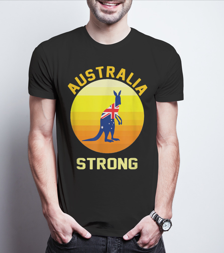 Australia Strong Retro Sun Kangaroo Flag T-Shirt