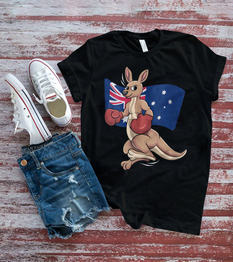 Cute Boxing Kangaroo Australian Flag Australia Day T-Shirt