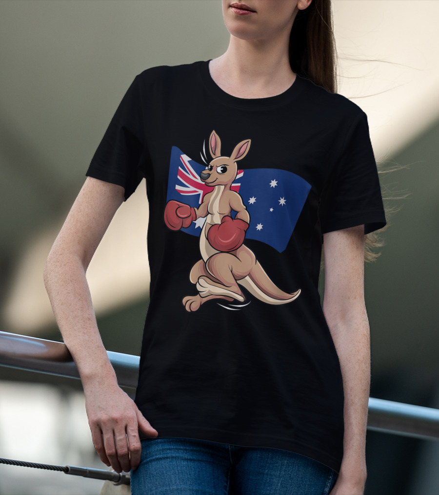 Cute Boxing Kangaroo Australian Flag Australia Day T-Shirt