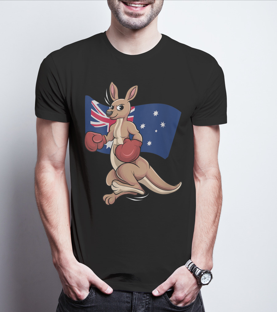Cute Boxing Kangaroo Australian Flag Australia Day T-Shirt