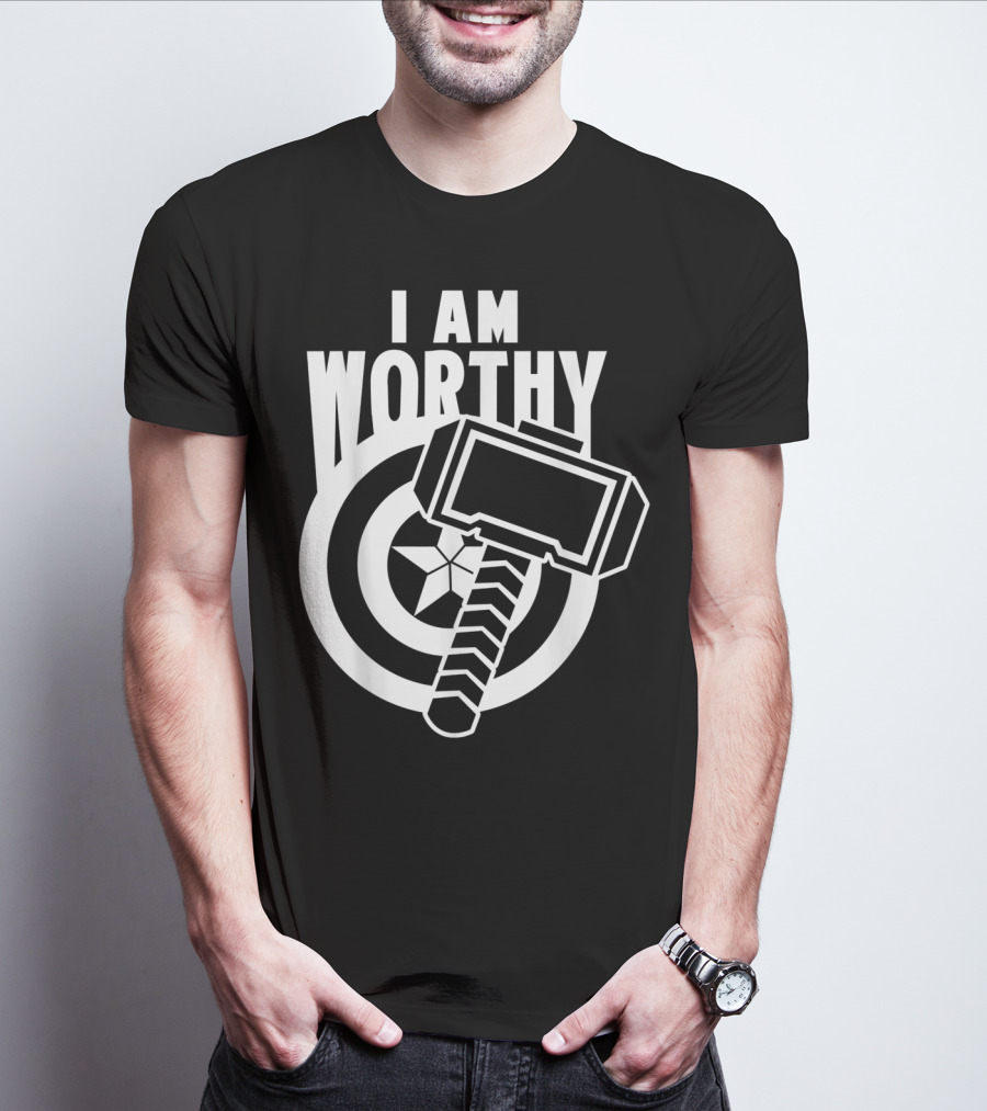 Captain America I Am Worthy Avengers Endgame Mjolnir Shield T-Shirt