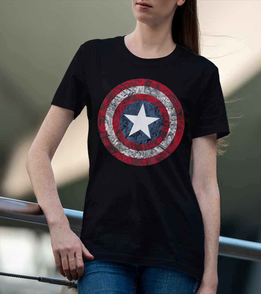 Marvel Captain America Shield Comic Collage Avengers T-Shirt