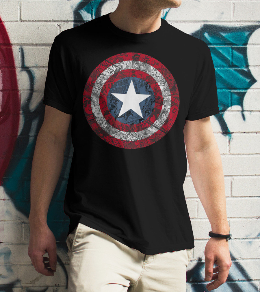 Marvel Captain America Shield Comic Collage Avengers T-Shirt