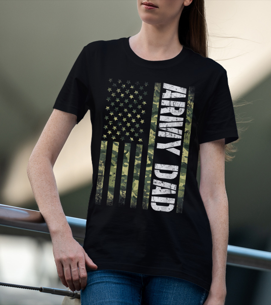 USA Camo Flag Army Dad T-Shirt