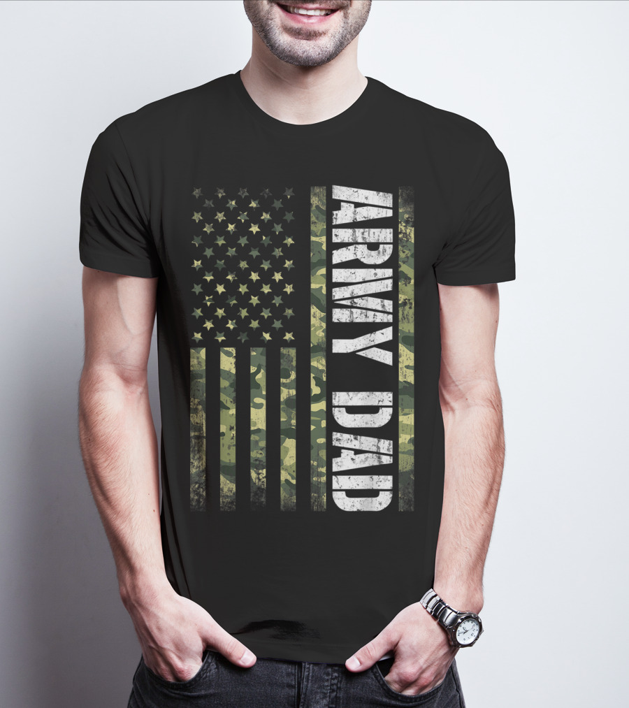 USA Camo Flag Army Dad T-Shirt