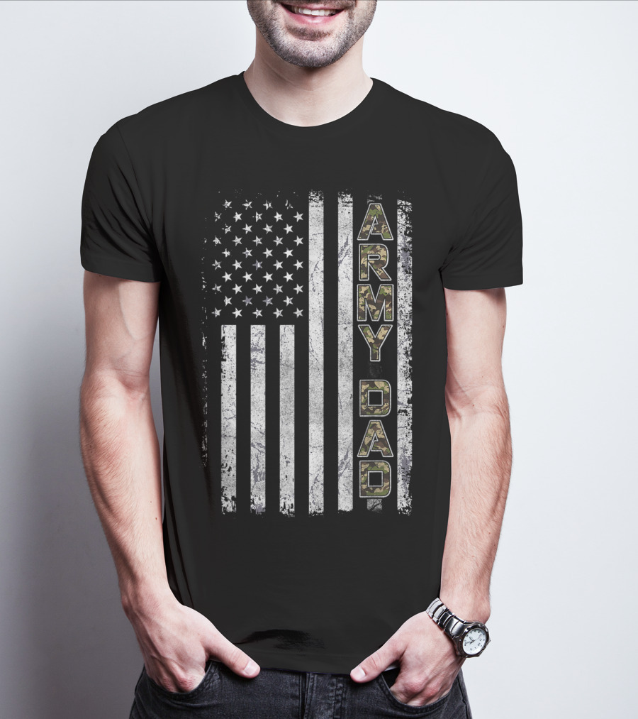 Army Dad Camouflage United States Flag Patriotic T-Shirt