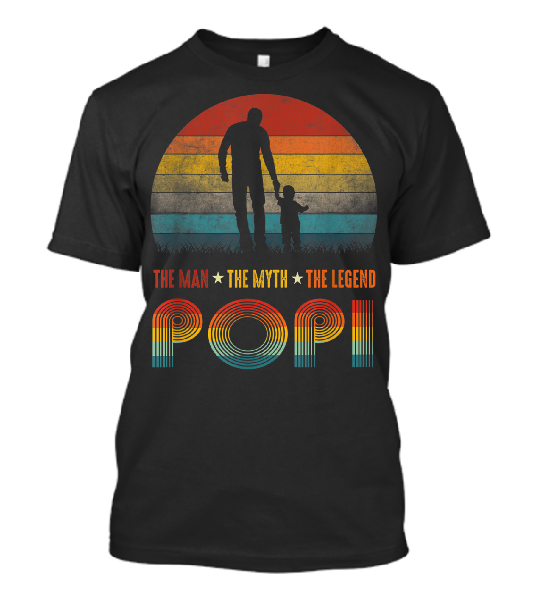 Popi The Man The Myth The Legend Vintage Silhouette Retro Sunset T-Shirt