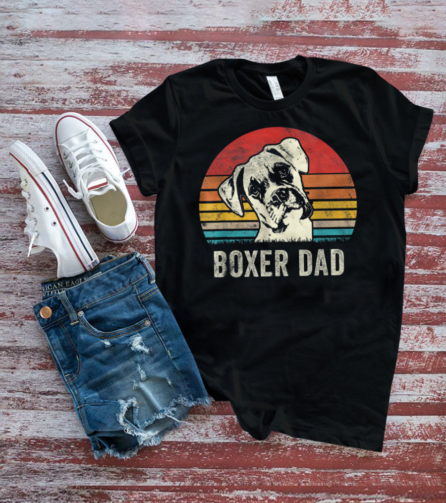 Boxer Dad Vintage Sunset Portrait Mens Daddy T-Shirt