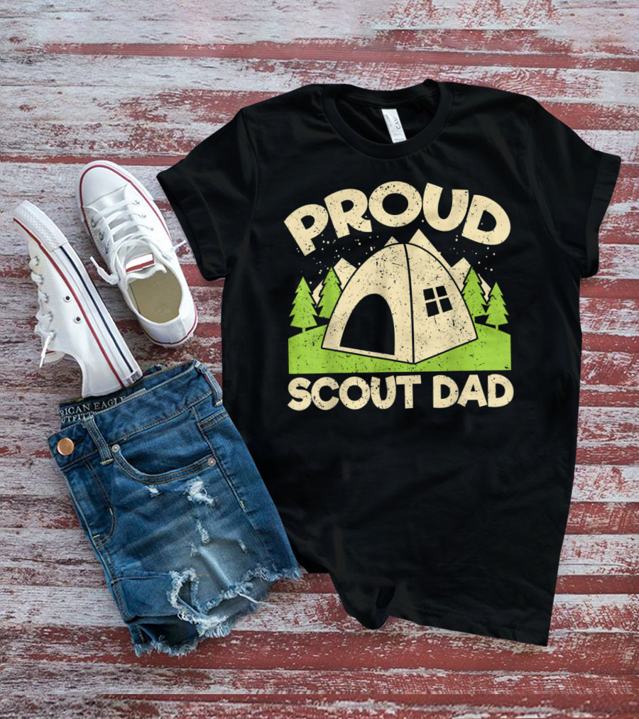 Proud Scout Dad Camping Tent With Trees T-Shirt