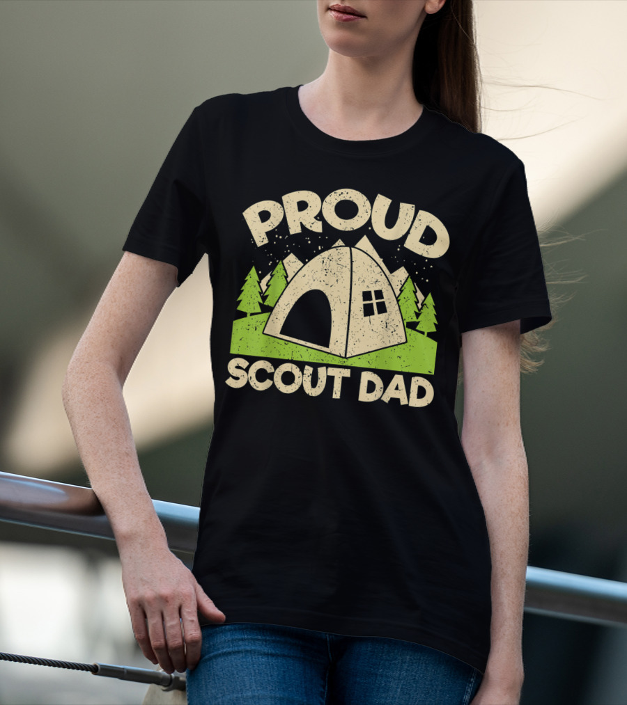 Proud Scout Dad Camping Tent With Trees T-Shirt