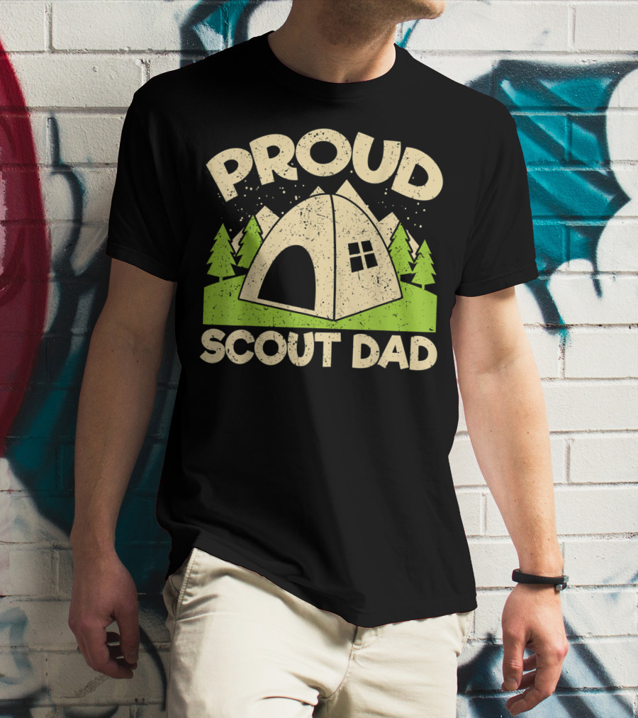 Proud Scout Dad Camping Tent With Trees T-Shirt