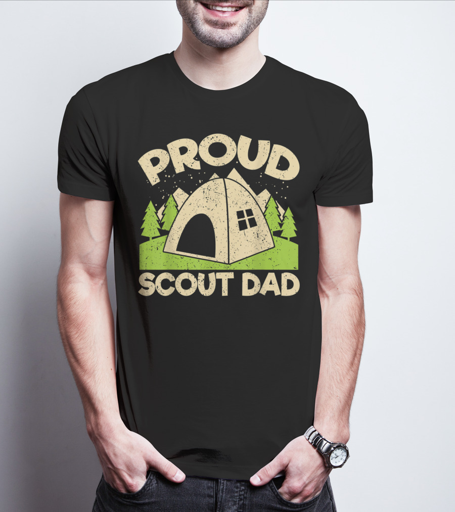 Proud Scout Dad Camping Tent With Trees T-Shirt