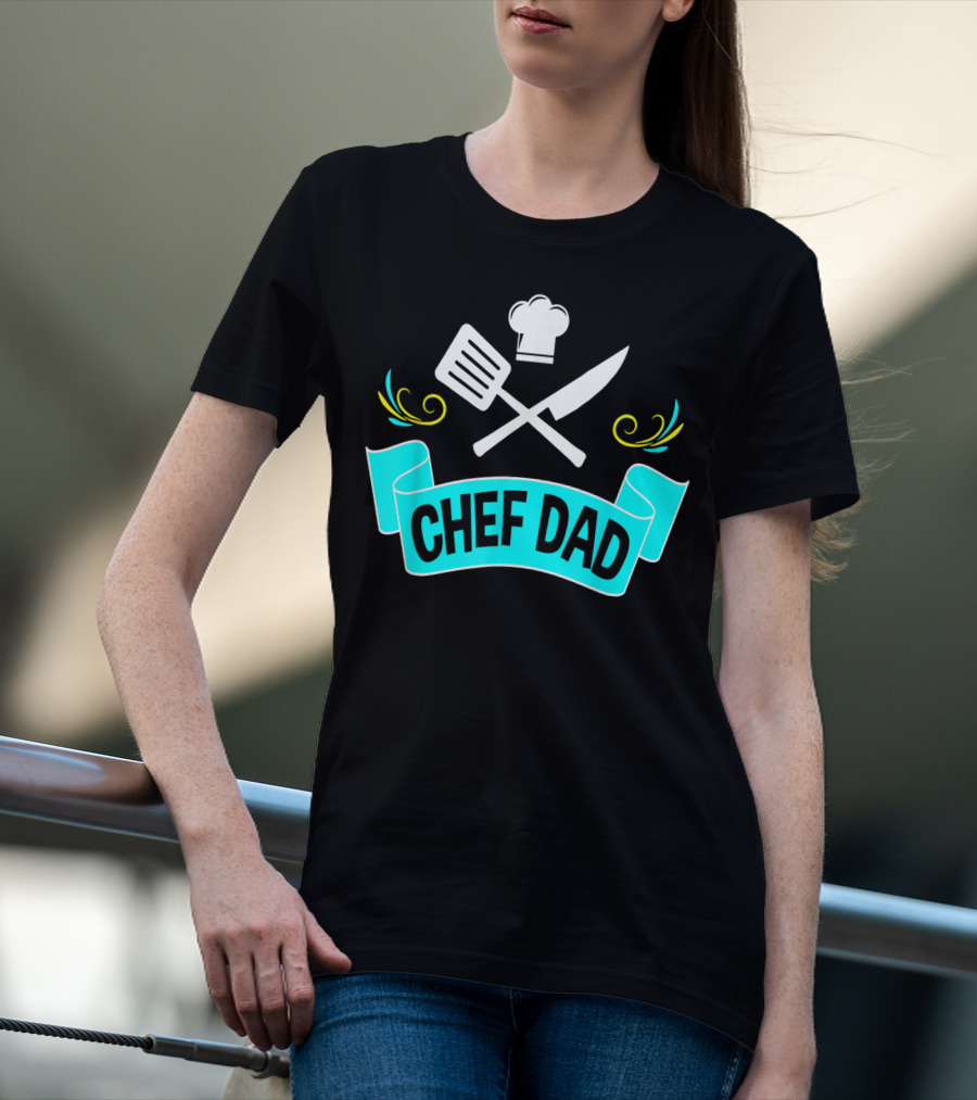 Chef Dad Cooking Daddy Banner With Chef Hat And Cooking Tools T-Shirt