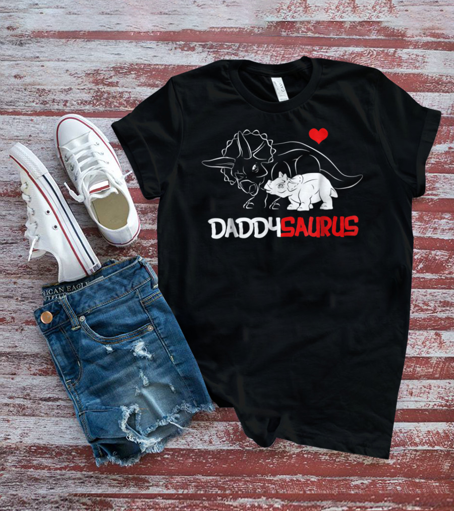 Daddysaurus Triceratops Father Baby Girl Heart T-Shirt