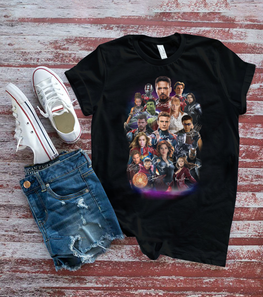 Avengers Characters Collage With Autographs T-Shirt