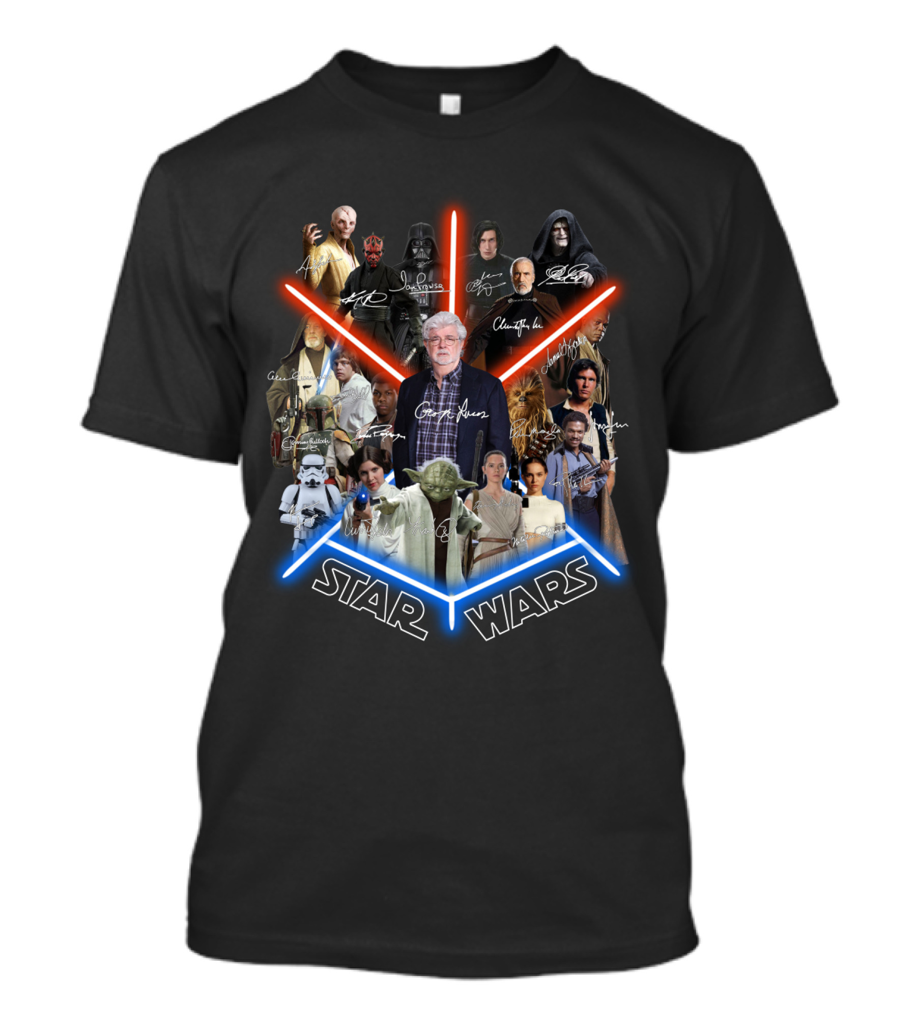 Star Wars George Lucas And Iconic Character Collage With Signatures T-Shirt