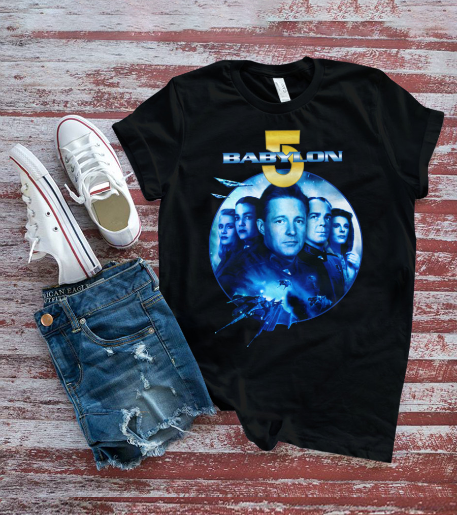 Babylon 5 Science Fiction Series Characters And Spaceship T-Shirt