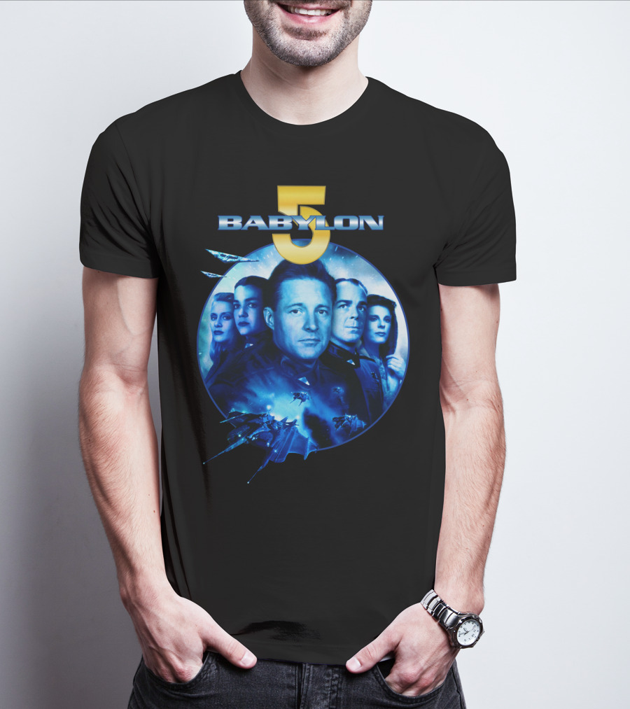 Babylon 5 Science Fiction Series Characters And Spaceship T-Shirt