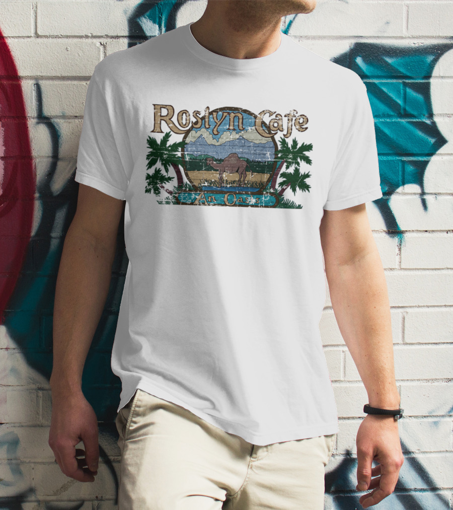 Roslyn Cafe An Oasis Camel And Palm Trees Scenic T-Shirt