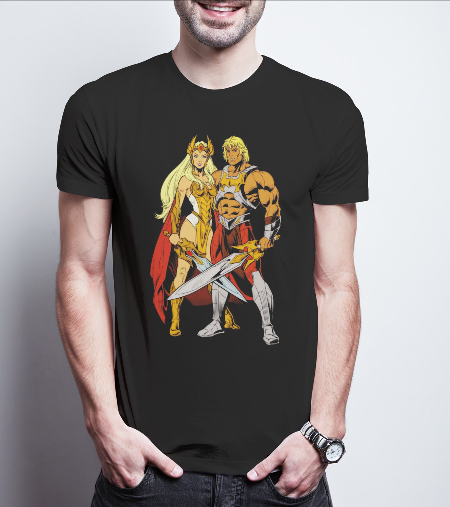 She-Ra And He-Man Classic Characters With Swords T-Shirt